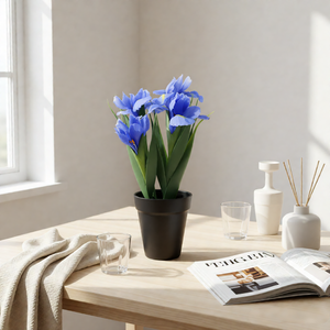 <span class=keywords><strong>Plantes</strong></span> artificielles en pot avec des fleurs d'<span class=keywords><strong>iris</strong></span> bleues et un faux sol, arrangement floral réaliste pour la décoration du salon et du balcon - Product Image 2