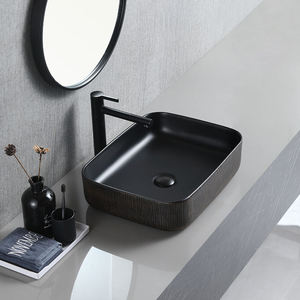 Vasque de salle de bain rectangulaire en céramique mate noire à poser sur comptoir, design artistique - Product Image 4