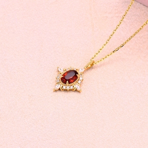 Emotional 925 <strong>Sterling</strong> <strong>Silver</strong> 14K Gold Plated Custom Gemstone Cz Zircon Cross <strong>Star</strong> Flower Red Garnet <strong>Necklace</strong> With Natural Stone - Product Image 3
