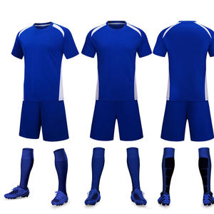 Set di maglia da calcio 24/25 blu retrò personalizzato Kit uniforme della squadra di calcio per adulti, inclusi pantaloncini con stampa a trasferimento termico 100% poliestere - Product Image 5