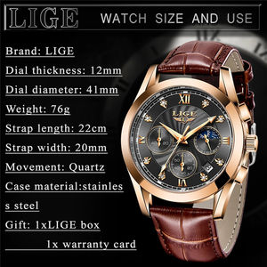 Pour <span class=keywords><strong>LIGE</strong></span> <span class=keywords><strong>2021</strong></span> Top marque hommes Sport <span class=keywords><strong>montre</strong></span> bracelet en cuir Quartz affaires horloge avec affichage de la Date pointeur mâle mode cadeau - Product Image 6