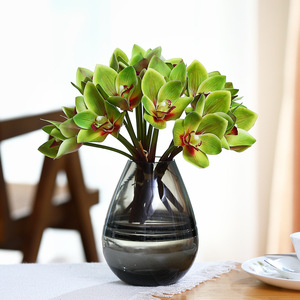 3D6 First-hand Cymbidium Plastic Artificial Orchid Yellow Orange Home Decor Bouquet High Simulation Durability - Product Image 2