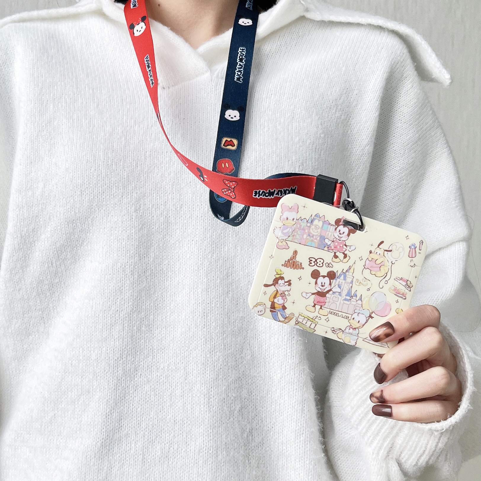 Horizontal Student ID Badge Plastic Card Holder Cute Cartoon Mickey Minnie Bear Card Cover Anti-Lost Lanyard Kid Gift Card Case Image 3