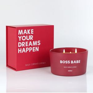 Bougies de luxe rouges en pot, parfum lavande, cire de soja, 3 mèches, avec couvercles. Vente en gros de bougies piliers. - Product Image 1
