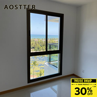 Fenêtre coulissante en alliage d'aluminium sur mesure, isolation thermique, verre trempé double vitrage résistant aux ouragans pour hôtel résidentiel