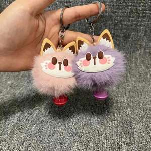 Cute Cartoon Lucky Fluffy Fur Ball Bell cat <b>Puff</b> Keychain Cute Cat Keychain Plush <b>Bag</b> Fashion Pendants Charms - Product Image 5
