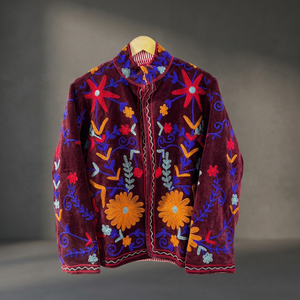High Quality Premium Floral Embroidered <b>Velvet</b> Cotton <b>Women's</b> Mandarin Collar Full Sleeve Autumn Heated Eco-Friendly <b>Jacket</b> - Product Image 3
