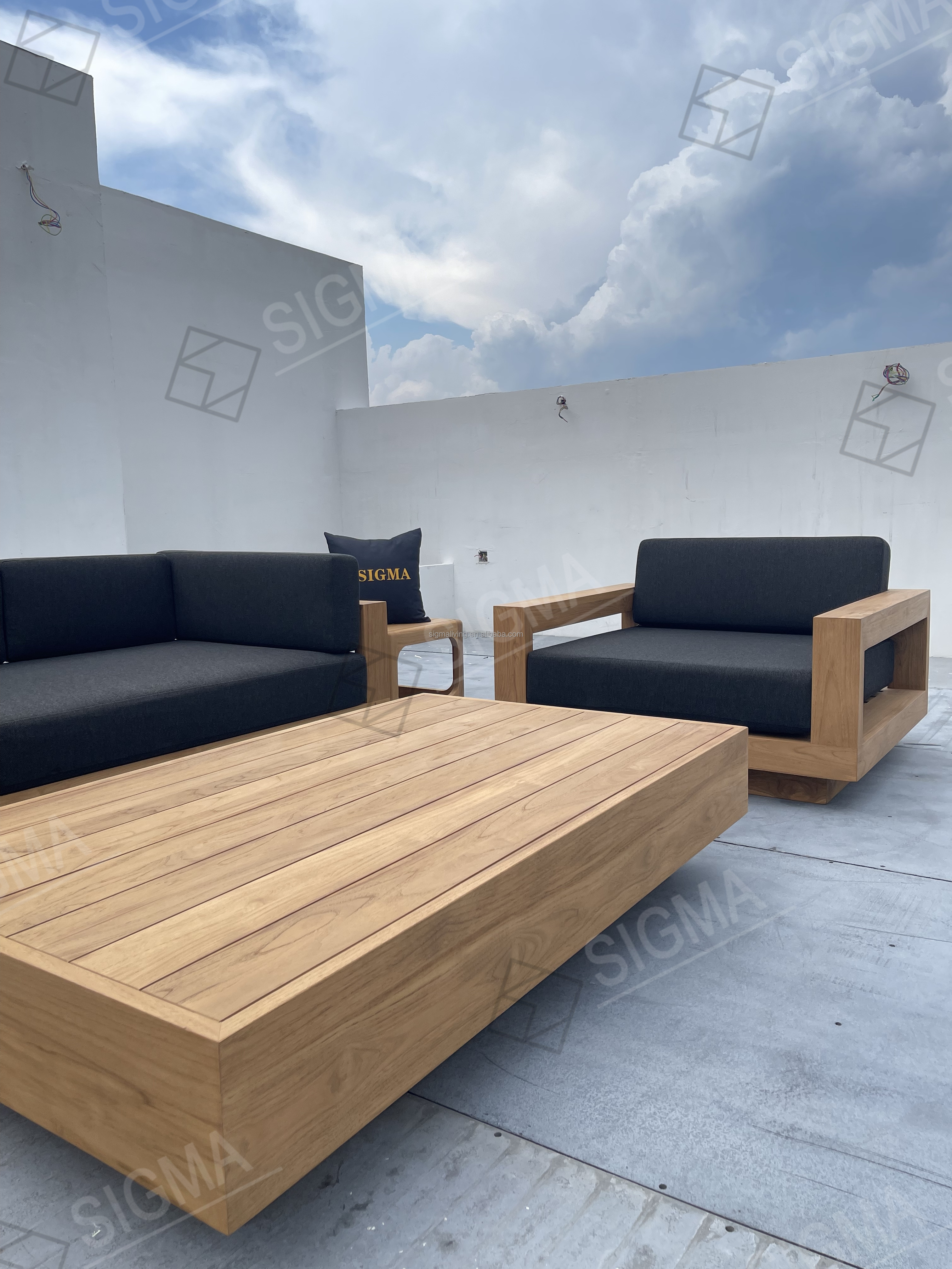 Sigma High Quality Water-resistant Garden Furniture Sofa Solid Teak Wood Sofa Villa Hotel Outdoor Sofa Sets
