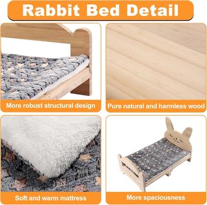 Houten Konijnenbed Eenvoudig Te Monteren Huisdier Bed Ondersteuning Structuur Verwijderbaar Kussen Voor Konijnen Kleine Dieren Gezellig Slapende Habitat - Product Image 4