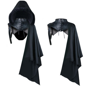 Cape à capuche médiévale, Robe de la Mort, Robe de Sorcier, Costume de la Grim Reaper pour Femme, Ensemble Cape de Fête d'Halloween Noir - Product Image 2