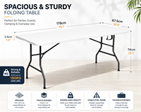 Table pliante en HDPE de qualité commerciale, pliable en deux, 178 cm, table de banquet portable pour événements, restauration et utilisation en extérieur
