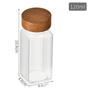 120ml vuông thủy tinh gia vị chai bán buôn thực phẩm <span class=keywords><strong>container</strong></span> thủy tinh gia vị chai với Nắp bằng gỗ - Product Image 2