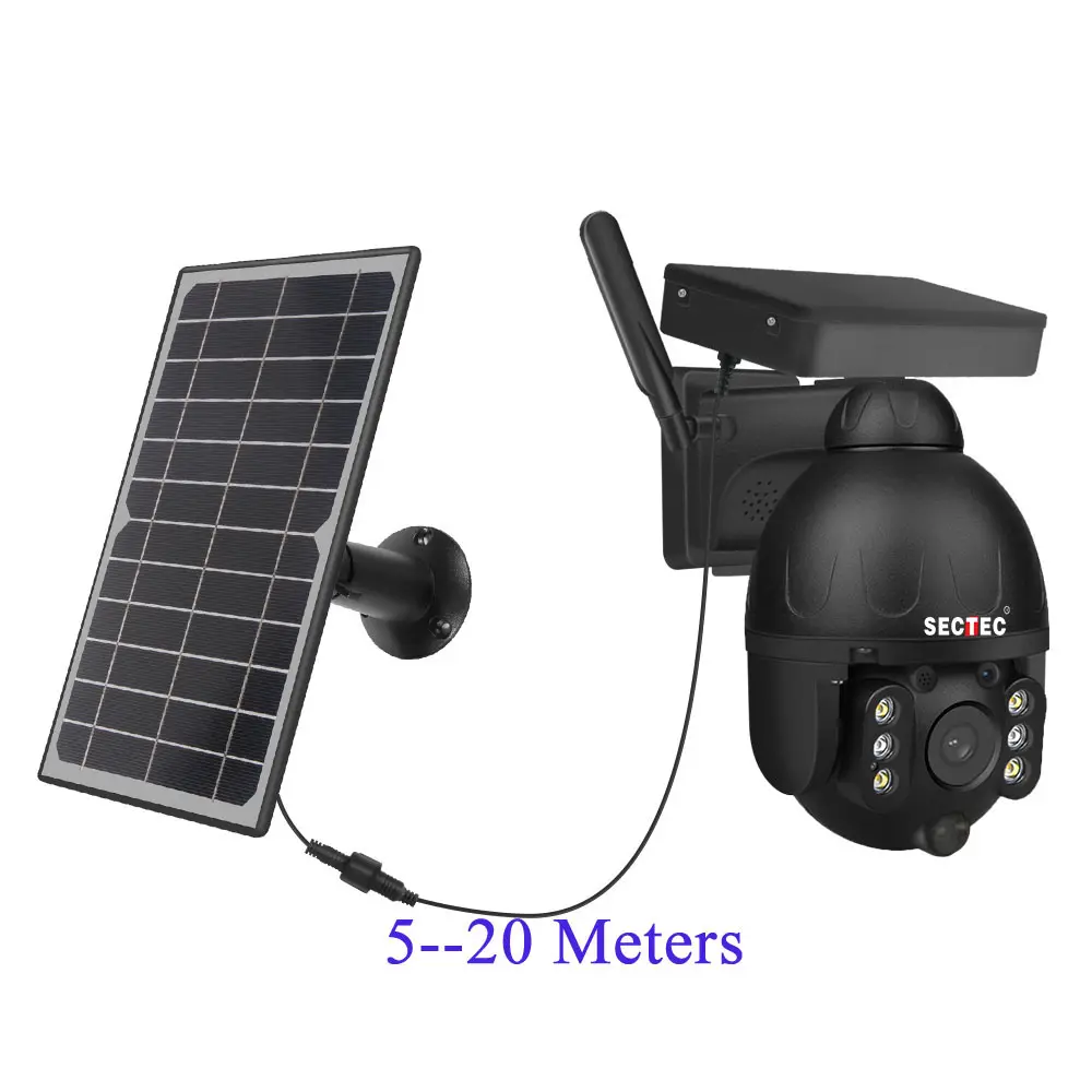 Sectec câmera solar de metal 4g gsm tuya hd, 4mp pir wifi bateria de painel solar externo wi-fi 4g câmera ip ptz 4g