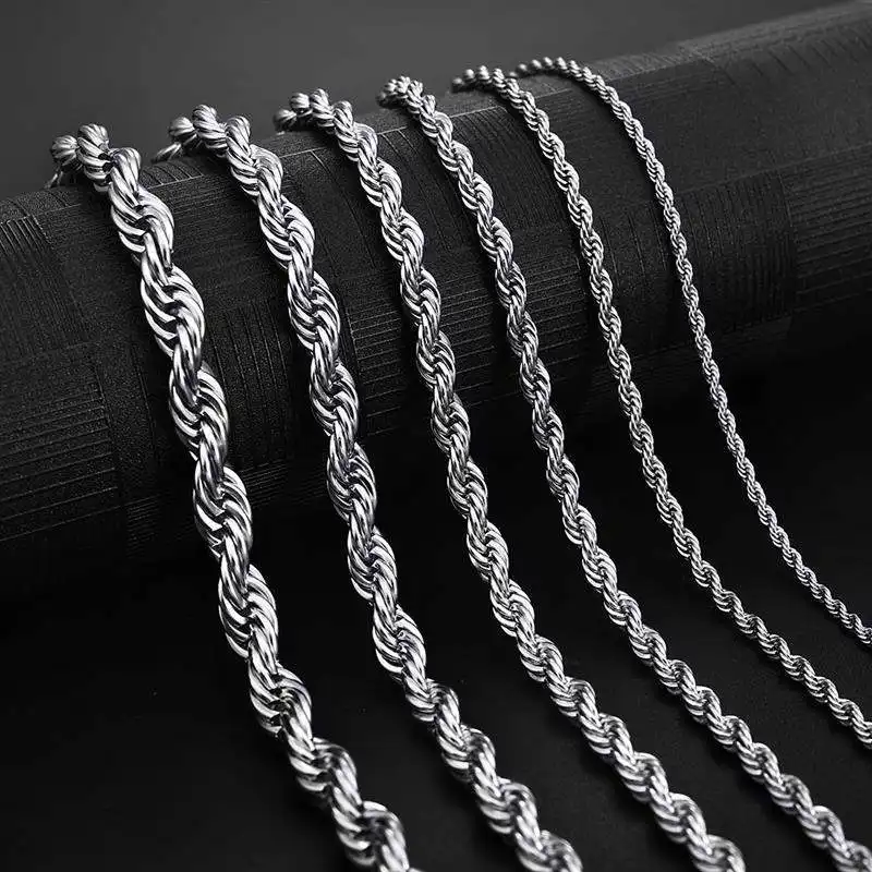 Flynee Fashion Luxury Men Women Plata 925 Sterling Silver 2/3/4Mm Twist Necklace Chain High Quality Sterling Silver Rope Chain