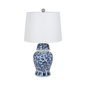 Lampada da Tavolo in Ceramica con Motivi Floreali Tradizionali, Decorazione Chinoiserie Blu e Bianca per Camera da Letto e Soggiorno - Product Image 3