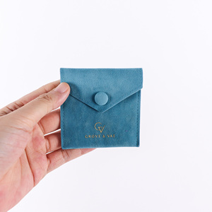 Fashion Luxury Snap Button Flip Cover Small Velvet <b>Envelope</b> <b>Gift</b> Pouch Custom Personalized Jewelry Packaging Bag with Gold Logo - Product Image 4