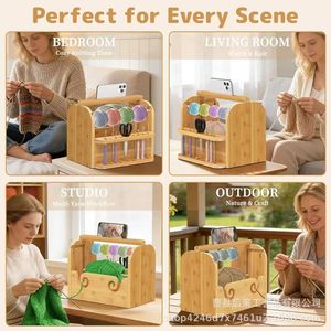 Wooden Yarn Spool Rack Solid Wood Knitting Yarn Holder With Phone Stand <b>Crochet</b> <b>Hook</b> Storage Rack - Product Image 4
