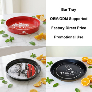 Tamaño <span class=keywords><strong>de</strong></span> color personalizado Impreso Antideslizante Redondo Negro Rojo Blanco <span class=keywords><strong>Metal</strong></span> Estaño Bandeja para servir Bar Cerveza Bandeja para servir con asa - Product Image 1