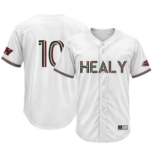 เสื้อเบสบอลเปล่าปักโลโก้ HEALY แบบสั่งทำพิเศษ แขนสั้น เสื้อเบสบอลผู้ชายแบบติดกระดุม ลายที่ข้อมือเสื้อ - Product Image 4