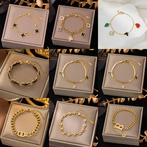 Gelang bunga aster hati persik modis perhiasan gelang besi tahan karat wanita kelas atas gelang besi tahan karat mewah produk laris