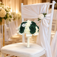 Bouquet de mariée en PE vert foncé et blanc avec décorations de perles, bouquet de demoiselle d'honneur, fleur artificielle à tenir, bouquet de mariage artificiel
