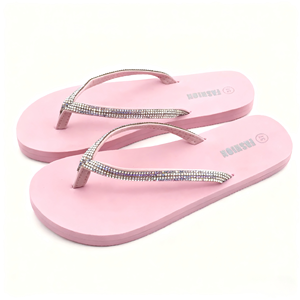 Tendance mode écologique pour femmes <span class=keywords><strong>Jolies</strong></span> <span class=keywords><strong>tongs</strong></span> roses avec des strass étincelants sur les brides Glamour décontracté Printemps Été - Product Image 1