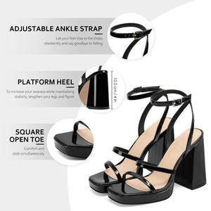 Sandalias de Plataforma con Tacón Cuadrado Grueso y Correa en el Tobillo <span class=keywords><strong>para</strong></span> Mujer, Sandalias Transpirables con Dos Correas y Tacón Alto - Product Image 3