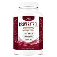 Capsules de Resvératrol à Marque Blanche, Extrait Végétal, 500mg, Mélange Botanique 98%, Éclaircissant Cutané Adulte, Sans Gluten, Naturel