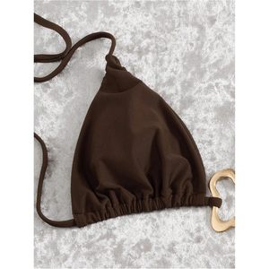 Ensemble de bikini pour femme avec anneau métallique, haut triangle dos nu, coupe haute, 2 pièces, en Spandex et Nylon extensibles - Product Image 4