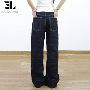 Pantalon en denim brut à braguette boutonnée LARSUR, coupe droite, bord brut, lavage délavé, style japonais, jeans de récupération pour femmes - Product Image 6