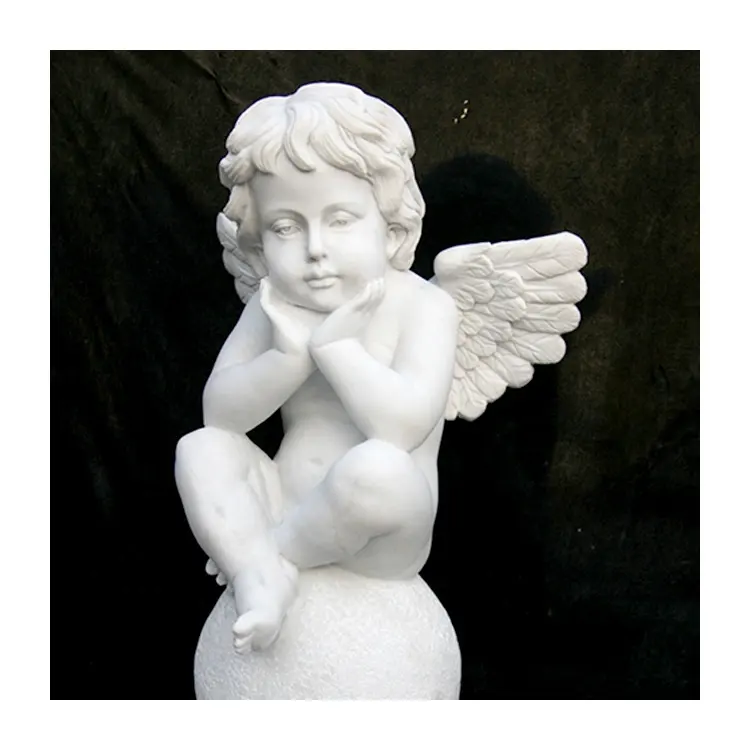 JK vida tamanho mármore branco anjo escultura querubim estátua