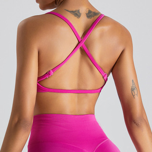 Women Square Neck Sports Bra Adjustable Cross Back Removable Padded Yoga Crop Top Backless Low Impact Fitness Workout Bra - Product Image 1