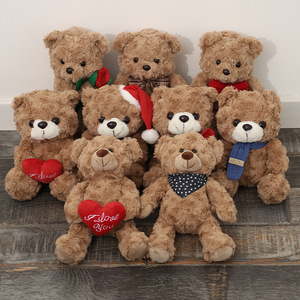Curly Plush Teddy <b>Bear</b> With Knit Scarf Christmas Santa Hat Stuffed Animal Toy Holiday Gift For Kids - Product Image 5