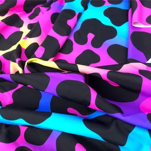 No MOQ custom elastane stretch anti UV nylon spandex colorful neon leopard print fabric for swimwear
