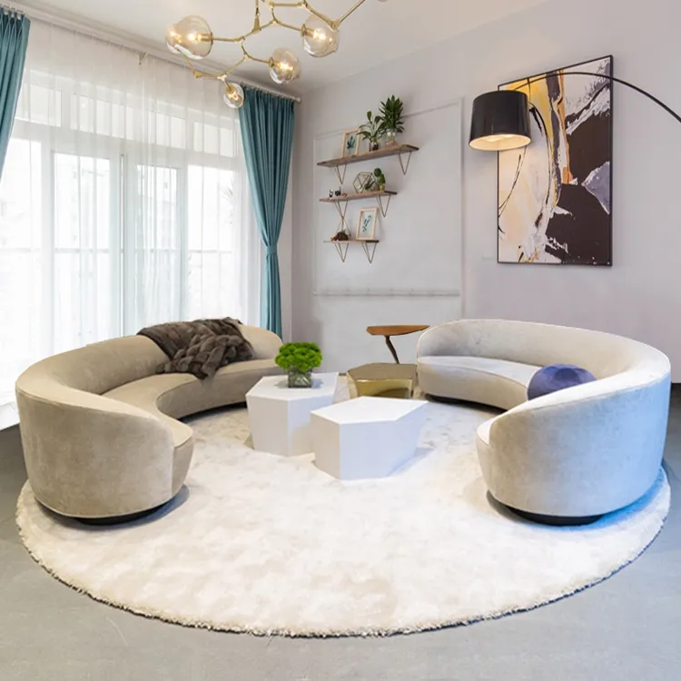 Americano simples arco semi-círculo tecido sala sofá combinação hotel escritório resto recepção designer sofá