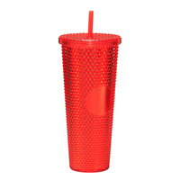 Gobelet à paille en plastique PS à double paroi dégradé de 710 ml (24 oz) en forme de durian, grande capacité, pour filles