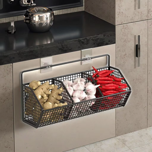 Étagère de <span class=keywords><strong>rangement</strong></span> murale de cuisine à poinçonnage gratuit avec panier suspendu à l'ail et au gingembre pour assaisonnement à l'oignon et cadre de trésor domestique - Product Image 2