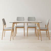 Table à manger rectangulaire moderne nordique réglable en verre trempé avec pieds en métal à transfert de chaleur pour appartement et hôtel