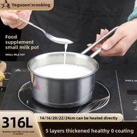 Mini Yukihira 14cm Pots à soupe/lait à service unique Taille 24cm Gaz 304/316SS Acier Induction Sûr Poignée en acier inoxydable Verre Métal