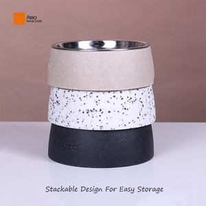 Aleo AL21105G mangkuk makanan hewan piaraan tahan air beton/Polyresin ramah lingkungan dengan desain kotak untuk penggunaan dalam ruangan/luar ruangan - Product Image 6
