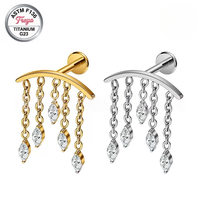 Boucles d'oreilles pendantes plates en titane ASTM F136 16G avec zircon, bijoux de piercing corporel, pendentif d'oreille G23, clou d'helix, anneau de lèvre, labret