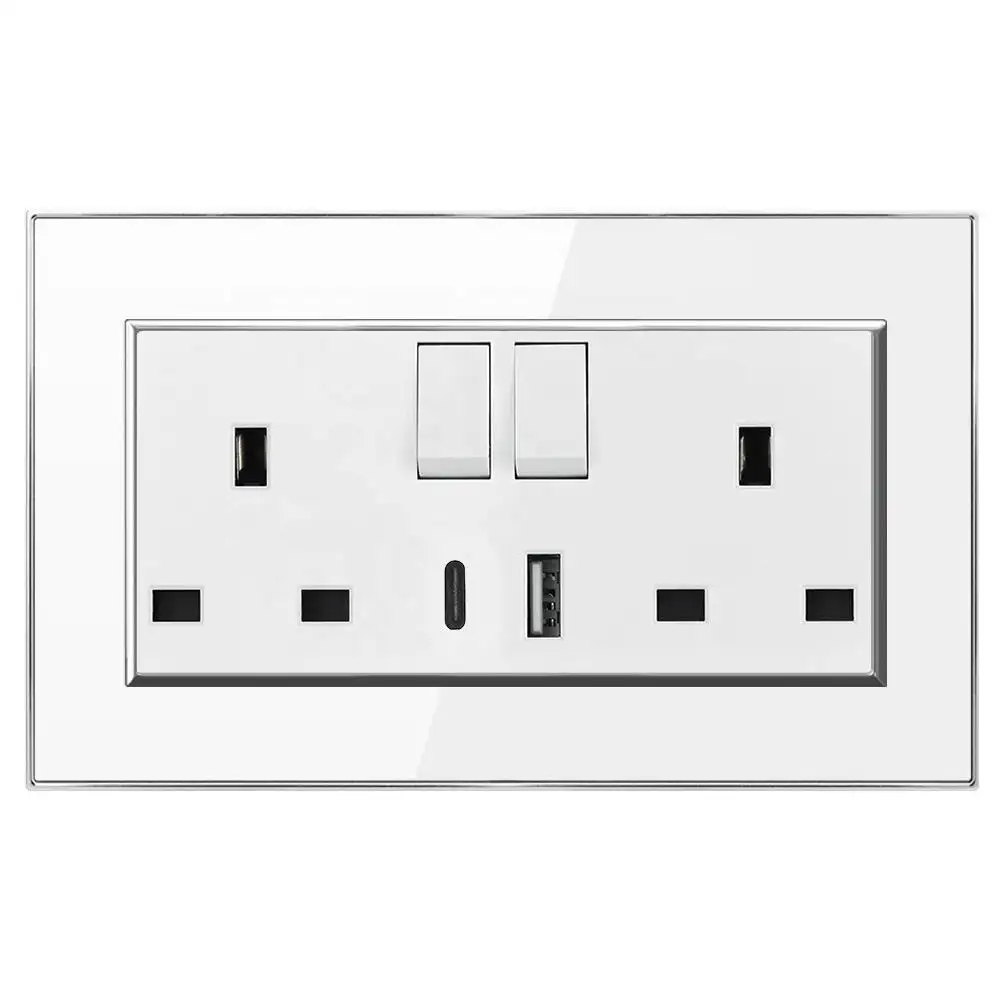 مفتاح كهربائي جداري للمنزل في المملكة المتحدة ومفتاح مقبس 220 فولت ثنائي من نوع USB C