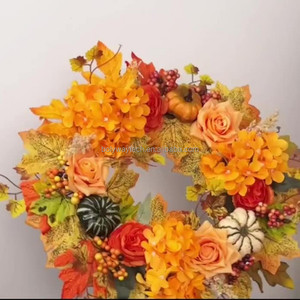 พวงมาลาเถาองุ่นฟักทองแบบผูกโบว์ออกแบบได้ตามต้องการสำหรับเทศกาลเก็บเกี่ยวดอกไม้และต้นไม้ตกแต่งใหม่พวงมาลัยฤดูใบไม้ร่วง - Product Image 1