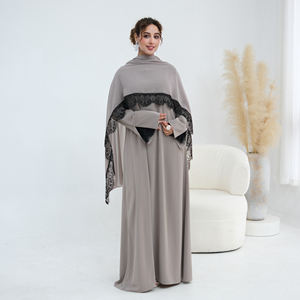 Nouvelle Abaya 2026 Style Dubaï en Dentelle, Ensemble <span class=keywords><strong>2</strong></span> Pièces, Vêtement Islamique Nida, Abaya Modeste pour Femme, Robe Musulmane avec Hijab Assorti - Product Image 2