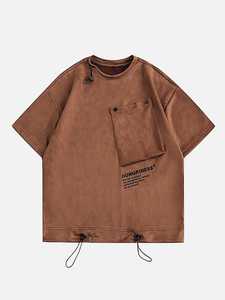 เสื้อยืดโอเวอร์ไซส์สีน้ำตาลสำหรับผู้ชาย สไตล์เรโทร พิมพ์ลายซิลค์สกรีน ดีไซน์เรียบง่าย แขนสั้น ผ้าถัก สไตล์ญี่ปุ่น ลำลอง สตรีทแวร์ - Product Image 1