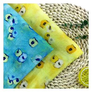 Hot sale Beautiful Blue Yellow color design Breathable 100% Ramie High-End Linen Digital print fabric for clothing