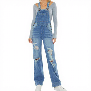 Mono de Mezclilla sin Espalda para Mujer, Pantalones Anchos con Tirantes, Mono de Mezclilla Sexy Desgastado 2025, Venta al por Mayor OEM - Product Image 1