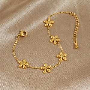 <b>Flower</b> Shape Gold Plated Zinc Alloy <b>Bracelet</b> With Rhinestone Inlay For Gift - Product Image 3