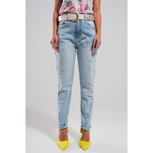 Jeans strappati a vita alta in blu chiaro - Product Image 5