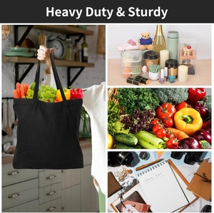 <strong>Black</strong> Canvas <strong>Tote</strong> Bag, Canvas Bags with Zipper Heavy Duty Reusable Washable Grocery Shopping Bag with Handle, Blank Cotton Bags - Product Image 4